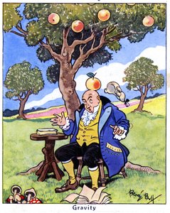 アイザックニュートンが重力を発見、1936年 作： René Bull